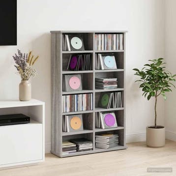vidaXL CD Kast Grijs Sonoma 60 x 17 x 92 cm Bewerkt hout, Huis en Inrichting, Woonaccessoires | Cd- en Dvd-rekken, Verzenden, Nieuw