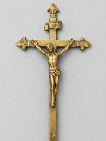 Beeldje - Staand kruis met corpus - 40 cm - Messing