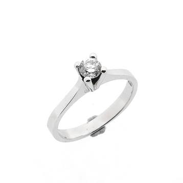 Witgouden solitairring met diamant; 0,28 ct., Handtassen en Accessoires, Ringen, Gebruikt, Ophalen of Verzenden, 17 tot 18, Met edelsteen