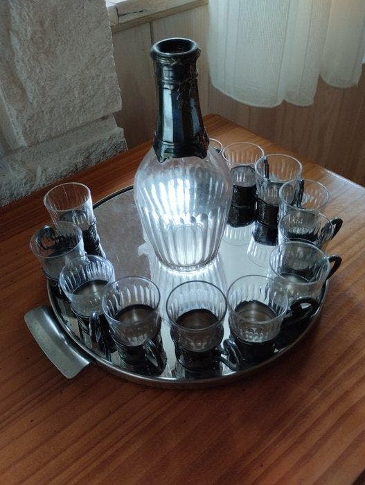 Drankservies (13) - Glas, Verzilverd, Antiek en Kunst, Antiek | Glaswerk en Kristal