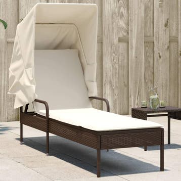 vidaXL Ligbed met luifel poly rattan bruin, Verzenden