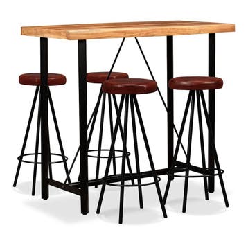 vidaXL 5-delige Barset massief acaciahout en echt leer, Maison & Meubles, Salles à manger complètes, Verzenden