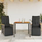 vidaXL 3-delige Bistroset met kussens poly rattan grijs, Verzenden
