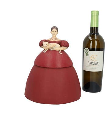 Figurine - Lady with cat - Bois, Résine