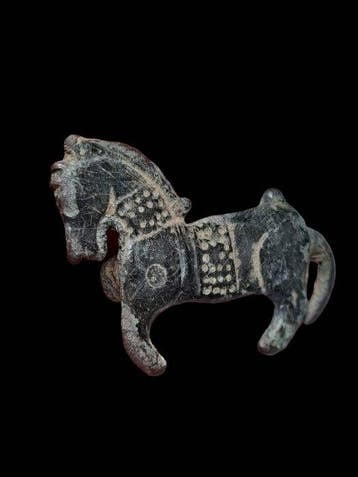 Romain antique Bronze Fibula rare du cheval (Sans prix de, Antiquités & Art