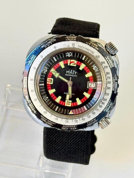 Maty Besançon - “Worldtime GMT” - Montre de Plongée Vintage, Handtassen en Accessoires, Horloges | Heren