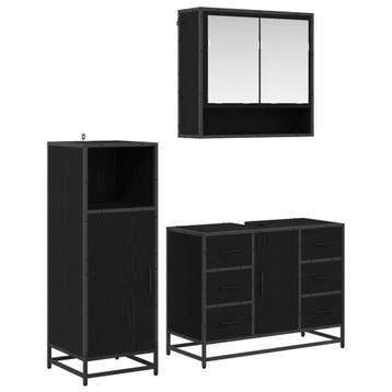 vidaXL Badkamermeubel Set 3 st Zwart Eiken 80 x 33 x 60 cm, Huis en Inrichting, Badkamer | Badkamermeubels, Verzenden, Nieuw