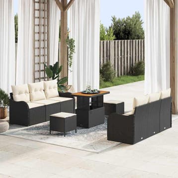 vidaXL Tuinbank Set 9 st 8-Aantal zitplaatsen Zwart en Crème, Verzenden