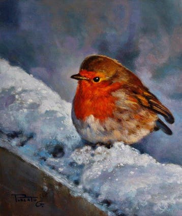 Giovanni Parlato (1957) - Pettirosso nella neve, Antiquités & Art