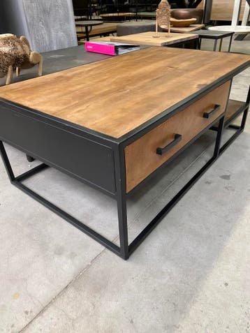 Sturdy salontafel, mangohout + metaal (nieuw, outlet), Nieuw, Overige houtsoorten
