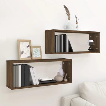 vidaXL Wandschappen kubus 2 st 60x15x23 cm bewerkt hout, Verzenden