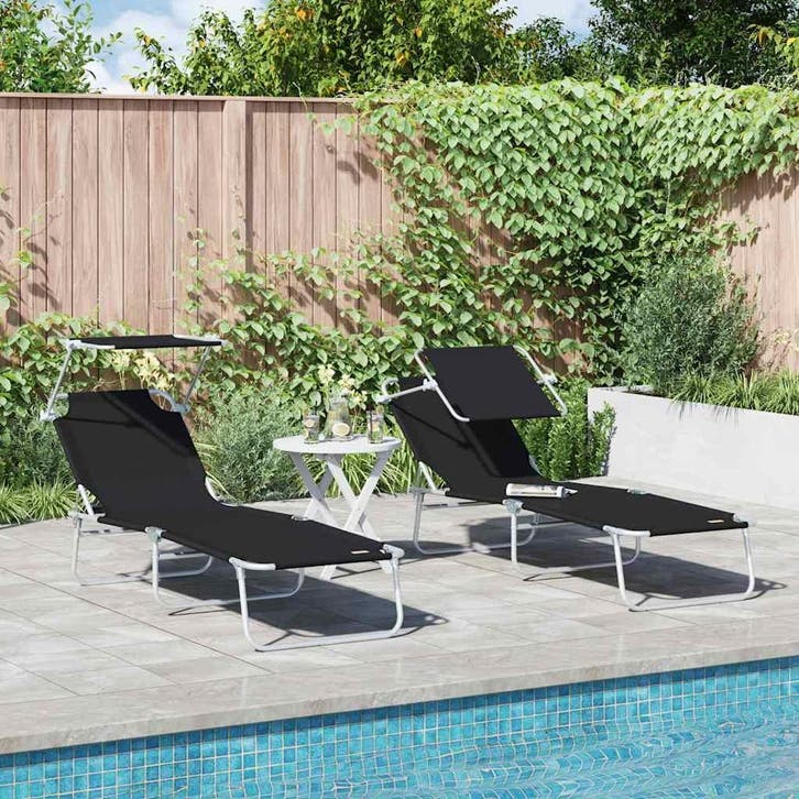 vidaXL Ligstoel 2 st Polyester Zwart, Tuin en Terras, Ligbedden, Nieuw, Verzenden