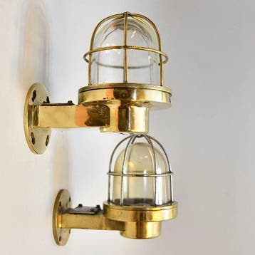 Wandlamp (2) - Messing, Glas, Staal - Industrieel kooi-lamp