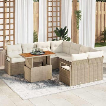 vidaXL Tuinbank Set 9 st Beige Poly rattan, Verzenden, Nieuw