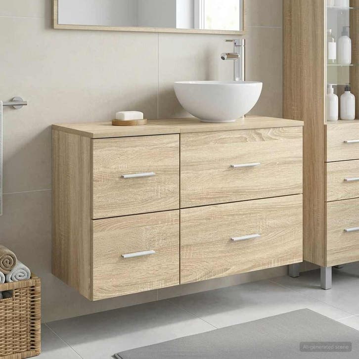 vidaXL Badkamermeubel Set 2 pcs Sonoma Eiken Bewerkt hout, Maison & Meubles, Tables | Coiffeuses, Envoi