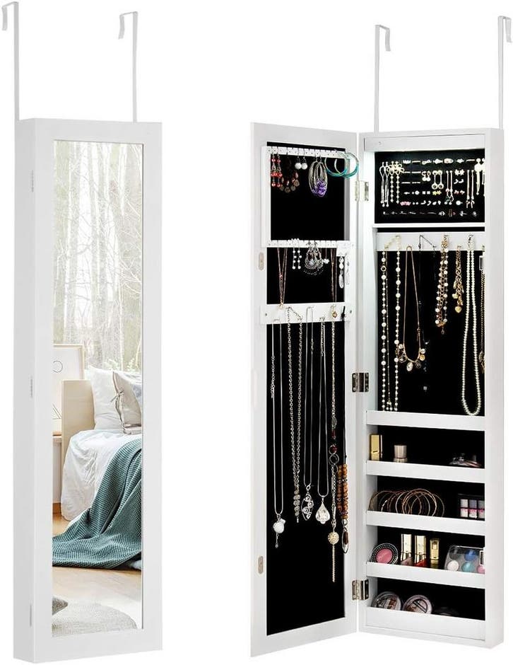 Sieradenkast met spiegel - Passpiegel - Spiegelkast - Wit -, Huis en Inrichting, Woonaccessoires | Spiegels, Nieuw, Verzenden