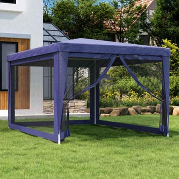 vidaXL Partytent met 4 mesh zijwanden 3x4 m HDPE blauw, Verzenden, Nieuw