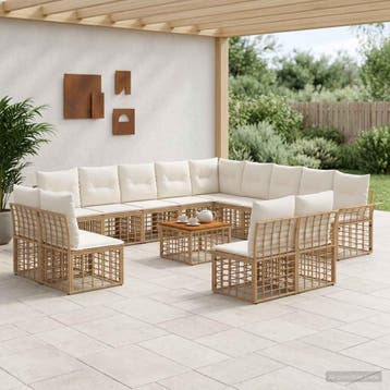 vidaXL Buiten bank set 14 st Natuurlijk en Crème Wit, Tuin en Terras, Verzenden, Nieuw