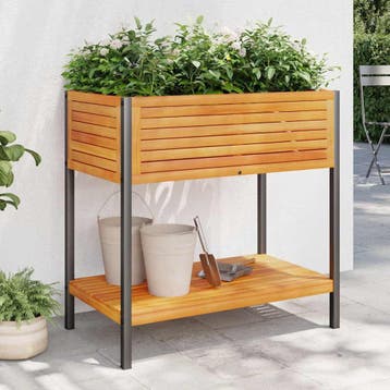 vidaXL Plantenbak met schap 80x45x80 cm massief acaciahout, Verzenden, Nieuw