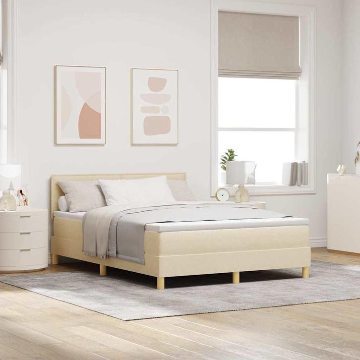 vidaXL LED Box Spring Bed met hoofdeinde Crème 140 x 200 cm, Huis en Inrichting, Slaapkamer | Bedden, Nieuw, Verzenden