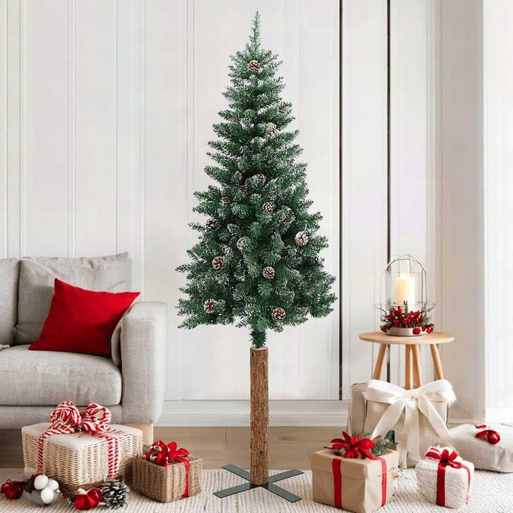 vidaXL Kerstboom met echt hout en sneeuw smal 180 cm groen, Divers, Noël, Envoi
