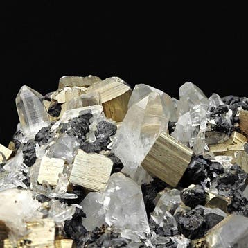Goudkleurige pyriet met galena, sfaleriet en kwarts, Peru