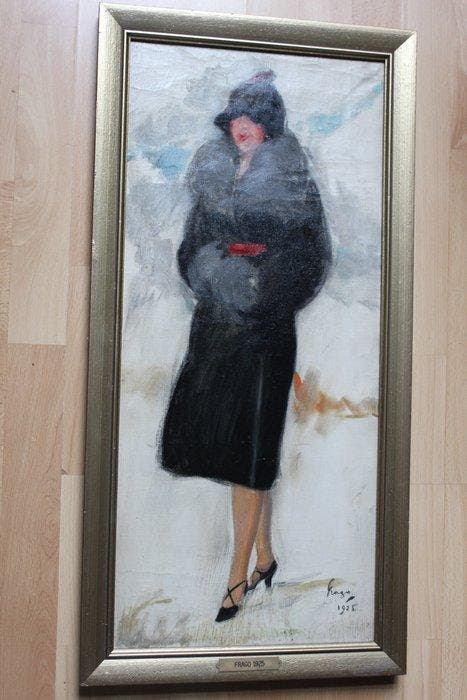 Frago (XX) - La dame au manteau de fourrure, Antiek en Kunst, Kunst | Schilderijen | Klassiek