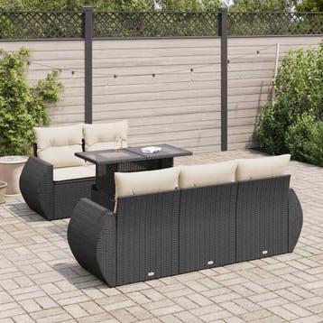 vidaXL 6-delige Loungeset met kussens poly rattan zwart, Verzenden, Nieuw, Loungeset