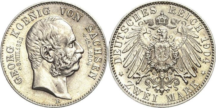 2 Mark Sachsen Georg 1902-1904, Postzegels en Munten, Munten | Europa | Niet-Euromunten, België, Verzenden