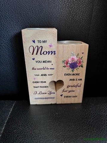 Houten duo open hartje mom you mean the world voor waxine of, Nieuw