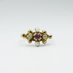 Ring - 14 karaat Geel goud Robijn - Diamant, Nieuw