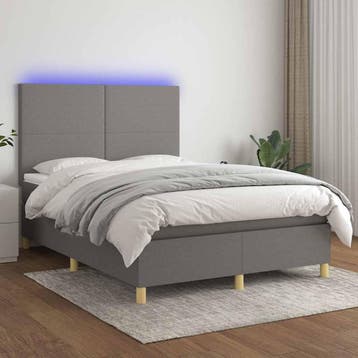 vidaXL Boxspring met matras en LED stof donkergrijs 140x200, Verzenden, Nieuw