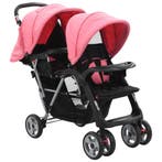 vidaXL Kinderwagen dubbel staal roze en zwart, Verzenden, Nieuw