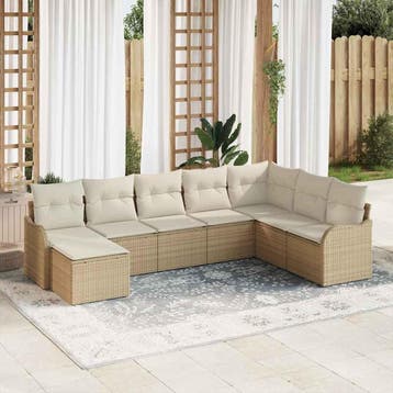 vidaXL Tuinbank Set 8 st Beige poly rattan, Verzenden, Nieuw