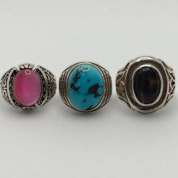 Argent - Bague - 925 Quartz, Turquoise, Œil de tigre