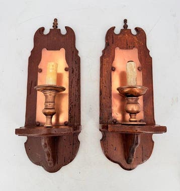 Wandlamp (2) - Georgische kandelaars - Hout, Brons -