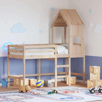 vidaXL Halfhoogslaper met ladder en bedhuis grenenhout, Verzenden