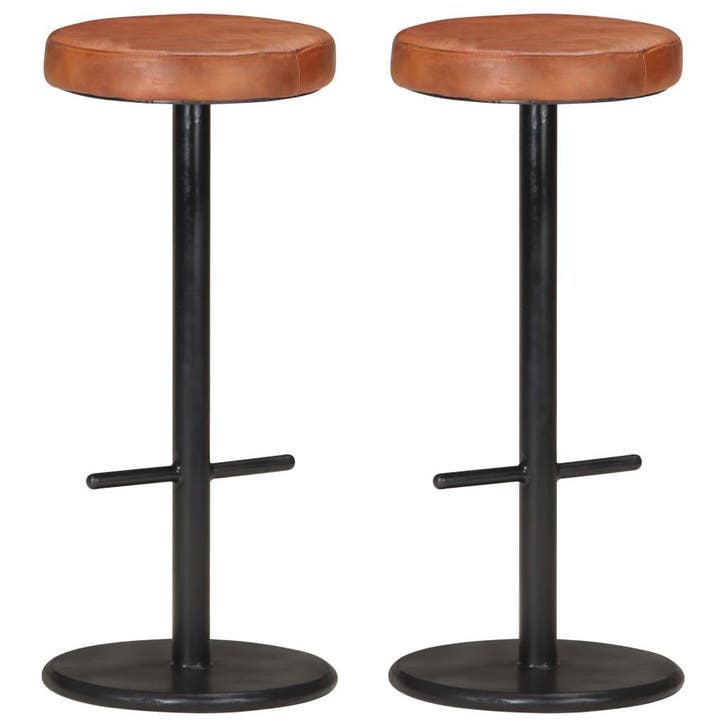 vidaXL Barkrukken 2 st echt leer bruin, Huis en Inrichting, Barkrukken, Nieuw, Verzenden