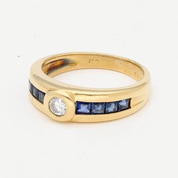 Bague - 18 carats Or jaune Diamant (Naturelle) - Saffier, Handtassen en Accessoires, Nieuw