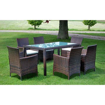 vidaXL 7-delige Tuinset met kussens poly rattan bruin, Verzenden, Nieuw, Tuinset