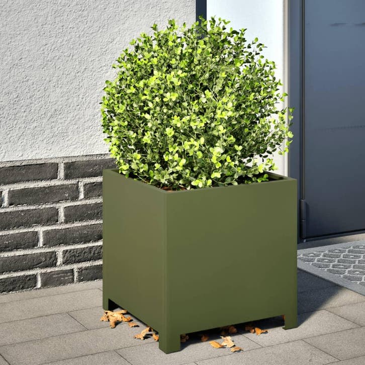 vidaXL Plantenbak 40x40x40 cm staal olijfgroen, Tuin en Terras, Bloempotten, Nieuw, Verzenden
