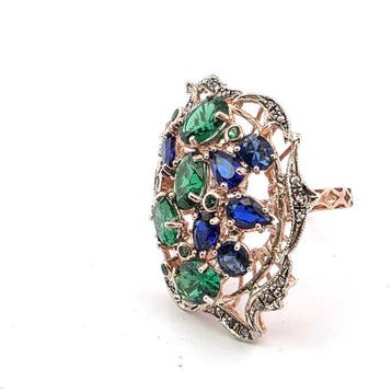 Zonder minimumprijs - Ring - 9 kt. Roségoud, Zilver Spinel -, Nieuw