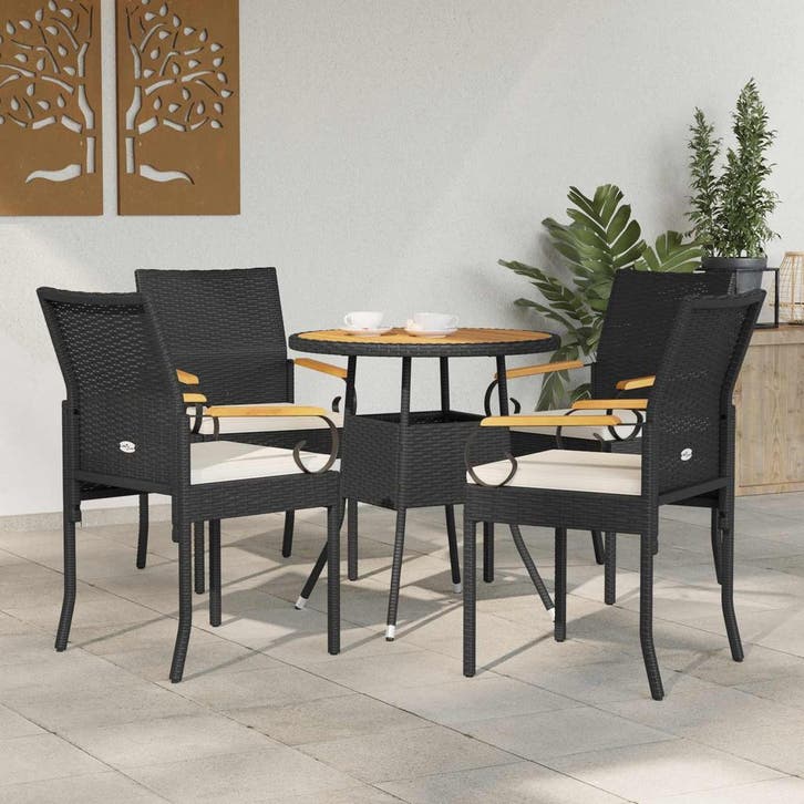 vidaXL Tuinstoelen 4 pcs Zwart en Crème Wit Poly Rattan en, Tuin en Terras, Tuinstoelen, Nieuw, Verzenden
