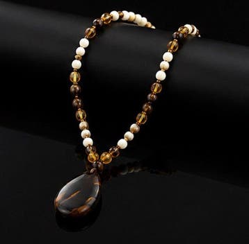 Elegante grote tijgeroogkralenketting met hanger -