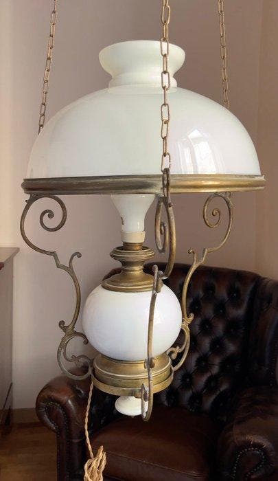 Plafondlamp - Messing, Glas, Antiek en Kunst, Antiek | Overige Antiek