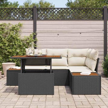 vidaXL Tuinbank Set 5 st Zwart Poly rattan, Verzenden