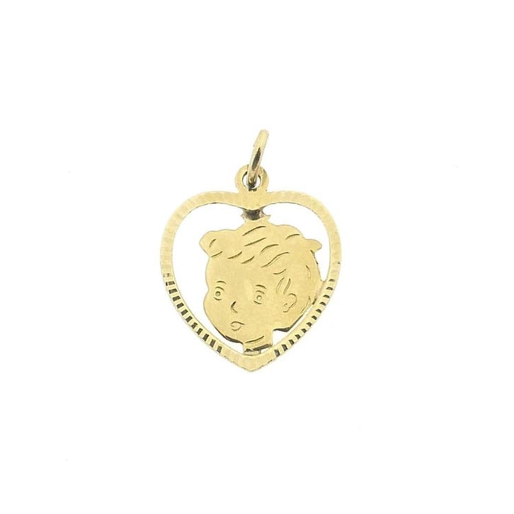 Gouden hanger van een hart met een jongens kinderkopje, Handtassen en Accessoires, Bedels, Gebruikt, Overige merken, Goud, Ophalen of Verzenden