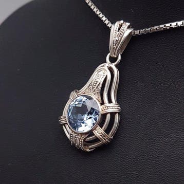 Zilver, Art Deco, Blauwe Spinel(Getest) - Ketting met hanger
