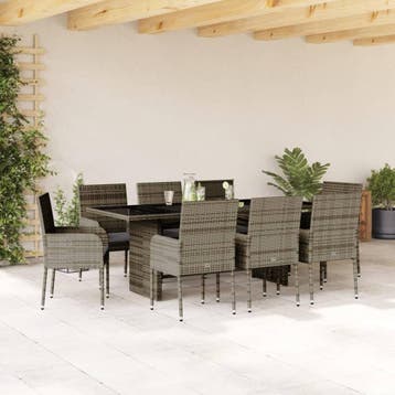 vidaXL 9-delige Tuinset met kussens poly rattan grijs, Verzenden, Nieuw, Tuinset