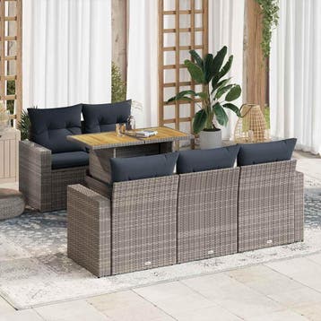 vidaXL 6-delige Loungeset met kussens poly rattan grijs, Verzenden, Nieuw, Loungeset